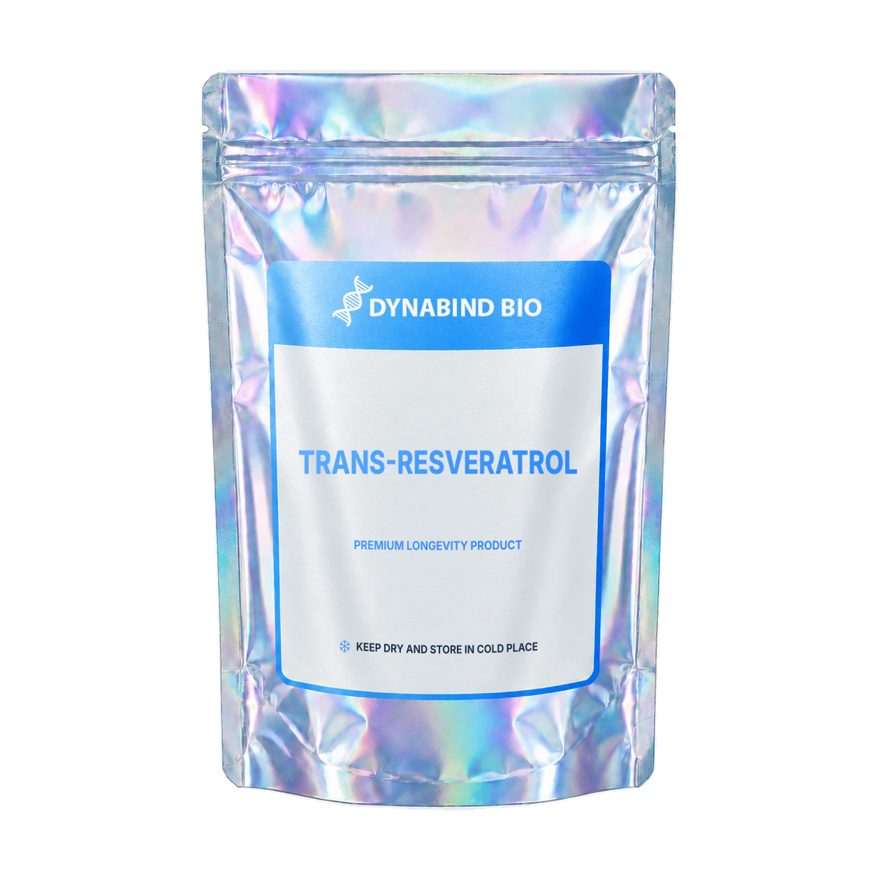 Trans-Resveratrol supplement pouch for sirtuin signalling, vascular and antioxidant research by DynaBind Bio