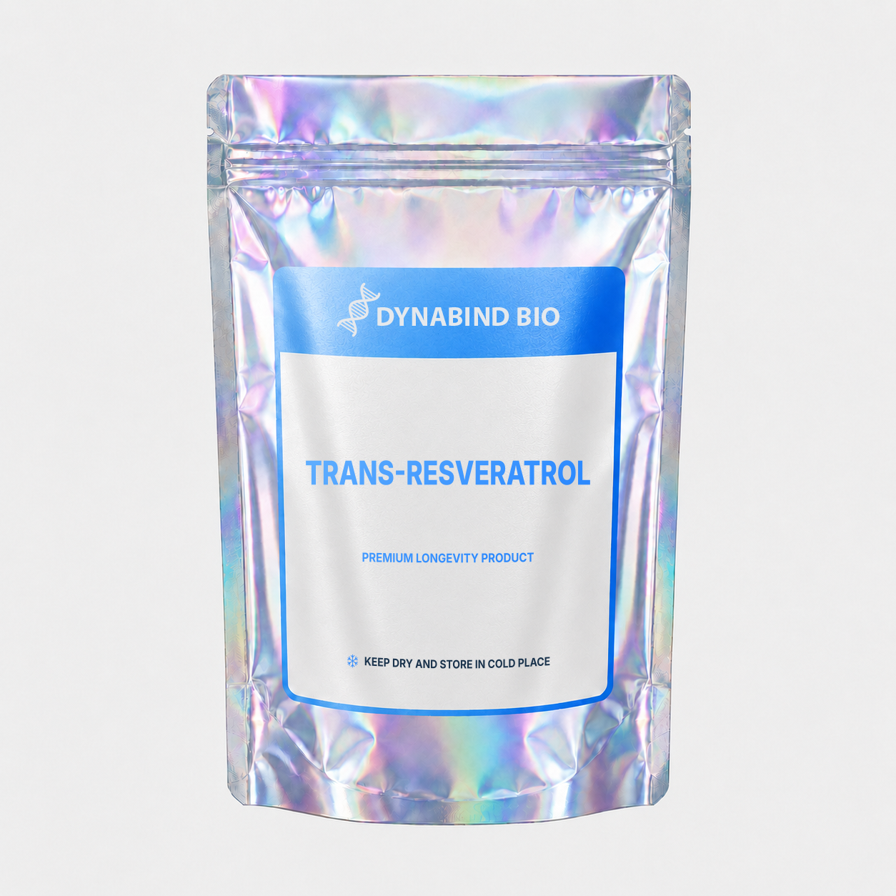 Trans-Resveratrol supplement pouch for sirtuin signalling, vascular and antioxidant research by DynaBind Bio